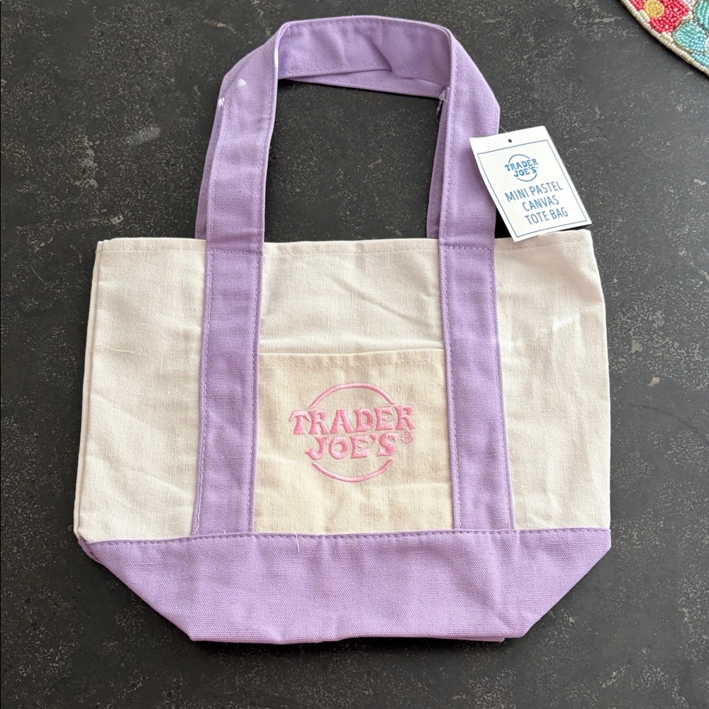 Trader Joe’s Mini Pastel Canvas Tote Bag - Lavender & Cream